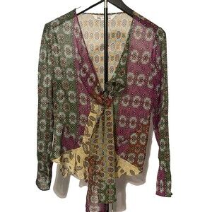 Zara colorful hobo womens shirt w/tie and beaded tassel Size XS